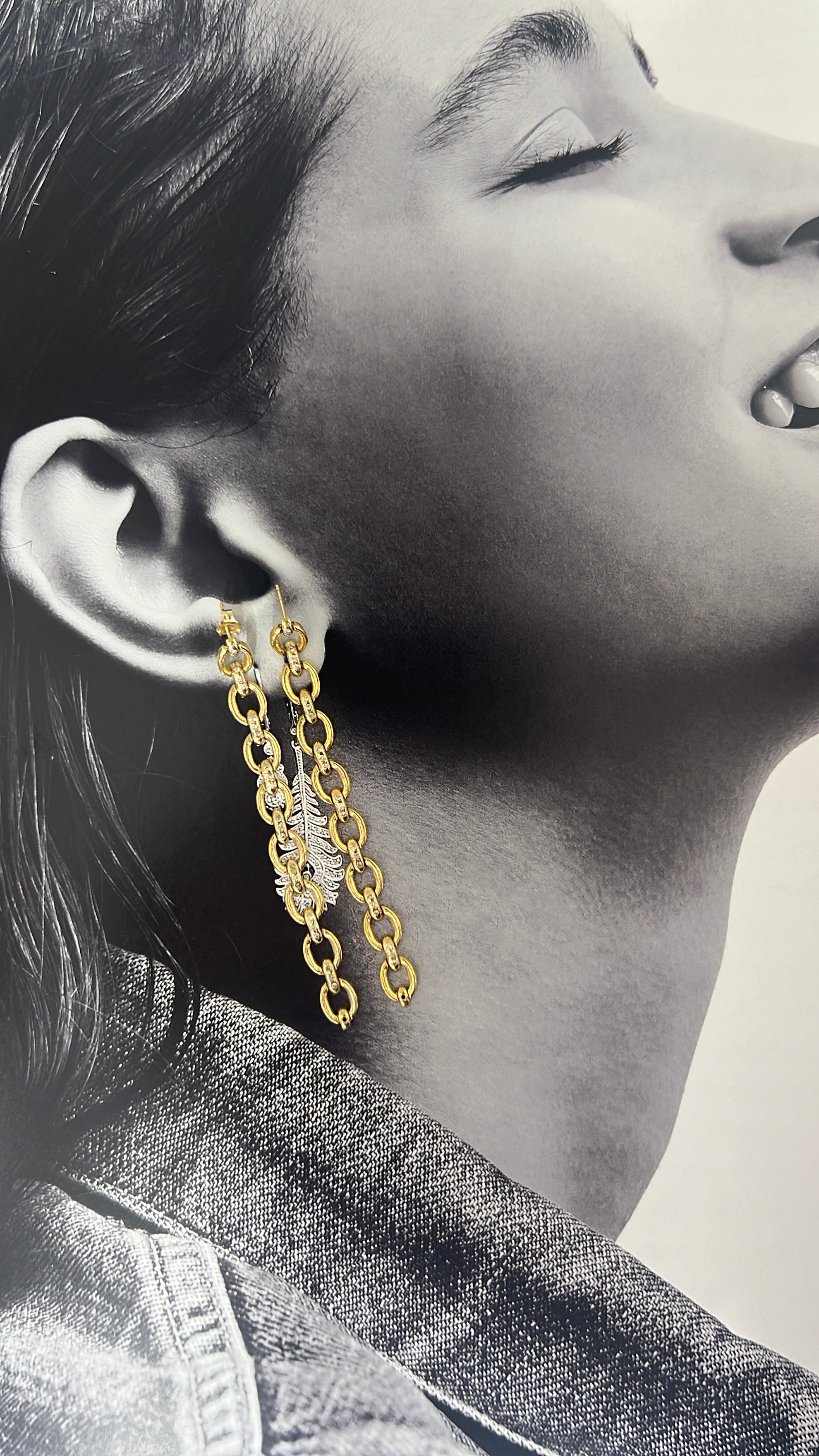 Alex Double Stud Chain Earring 14K Gold | LeMel – LeMel